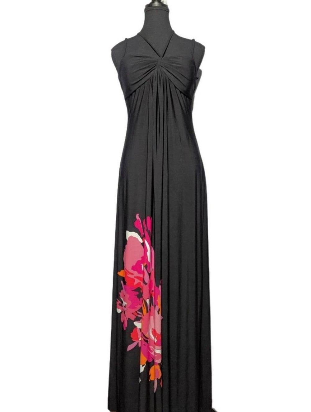 Vintage B Darlin Black Floral Strappy Back Maxi Dress Size L